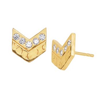 18k Gold Over Silver Cubic Zirconia Chevron Stud Earrings
