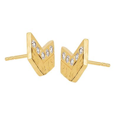 18k Gold Over Silver Cubic Zirconia Chevron Stud Earrings