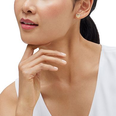 18k Gold Over Silver Cubic Zirconia Chevron Stud Earrings