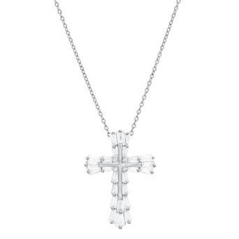 Sterling Silver Cubic Zirconia Cross Pendant Necklace