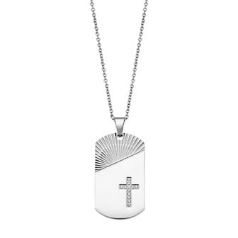 Men's Stainless Steel Cubic Zirconia Dog Tag Pendant Necklace