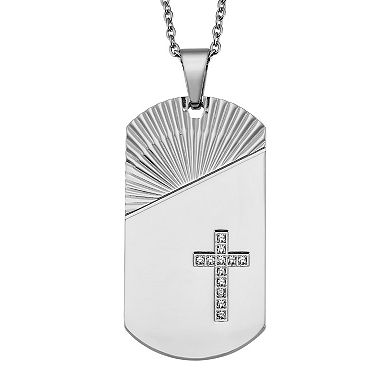 Men's Stainless Steel Cubic Zirconia Dog Tag Pendant Necklace