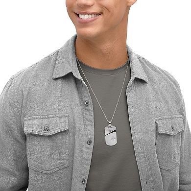 Men's Stainless Steel Cubic Zirconia Dog Tag Pendant Necklace