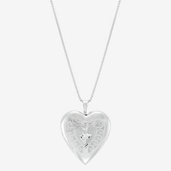Sterling Silver Diamond Accent Heart Locket Pendant Necklace