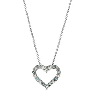 Sterling Silver Gemstone Heart Pendant Cable Chain Necklace