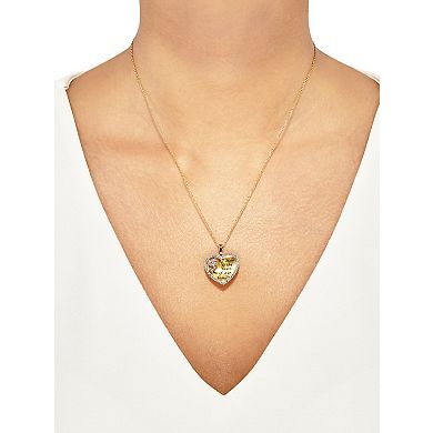 18k Gold over Sterling Silver Crystal Brush Heart & Rose Pendant Necklace