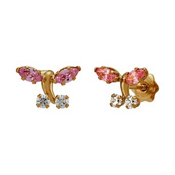 14k Gold Cubic Zirconia Butterfly Stud Earrings