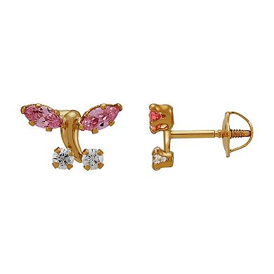 14k Gold Cubic Zirconia Butterfly Stud Earrings
