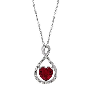 Sterling Silver Diamond Accent Lab-Created Ruby Heart Infinity Pendant Necklace
