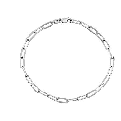 Sterling Silver Solid Flat Paperclip Bracelet & Chain Necklace Set