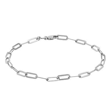 Sterling Silver Solid Flat Paperclip Bracelet & Chain Necklace Set