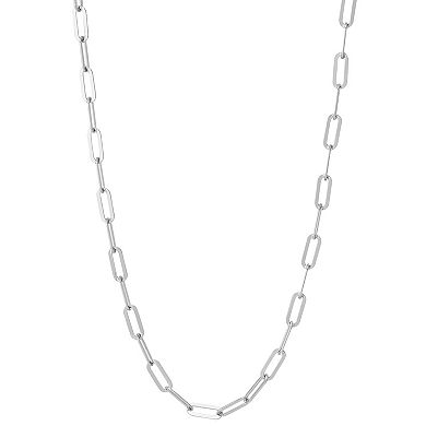 Sterling Silver Solid Flat Paperclip Bracelet & Chain Necklace Set