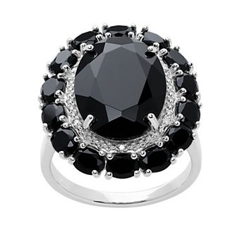 Sterling Silver Diamond Accent & Oval Onyx Ring