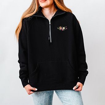 Simply Sage Market Embroidered Flower Cluster Quarter Zip Fleece