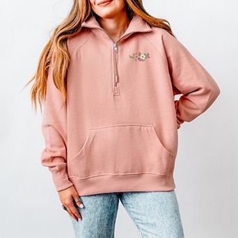 Simply Sage Market Embroidered Flower Cluster Quarter Zip Fleece