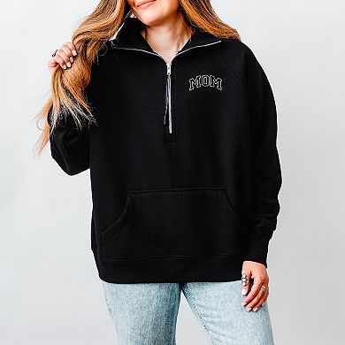 Simply Sage Market Embroidered Mom Varsity Outline Quarter Zip Fleece