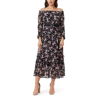 Juniors' WallFlower Daisy Off-the-Shoulder Belted Maxi Dress