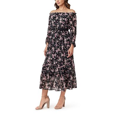 Juniors' WallFlower Daisy Off-the-Shoulder Belted Maxi Dress