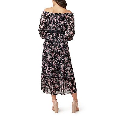 Juniors' WallFlower Daisy Off-the-Shoulder Belted Maxi Dress
