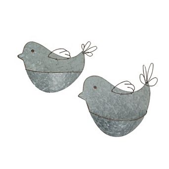 Set of 2 Galvanized Metal Bird Wall Pocket Planter Rustic Decorative Plant Vases
