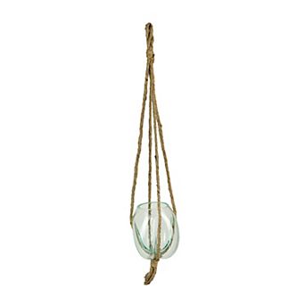Hanging Molten Glass Vase with Jute Rope - 20.25 in High