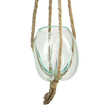 Hanging Molten Glass Vase with Jute Rope - 20.25 Inches High