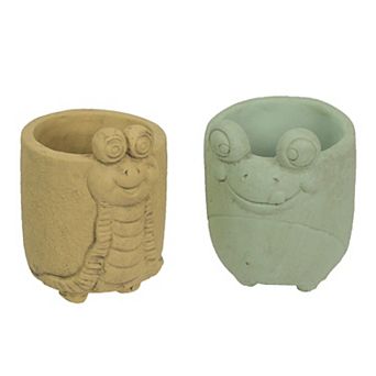 Set of 2 Snail & Frog Resin Planters Indoor Outdoor Cute Succulent Flower Pots