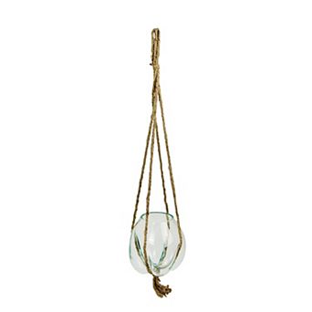 Hanging Molten Glass Vase with Jute Rope, Rustic Home Decor Accent