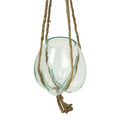 Hanging Molten Glass Vase with Jute Rope, Rustic Home Decor Accent