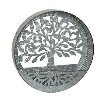 Galvanized Metal Tree of Life Wall Pocket Planter Rustic Decorative Plant Vase