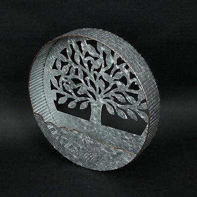 Galvanized Metal Tree of Life Wall Pocket Planter Rustic Decorative Plant Vase