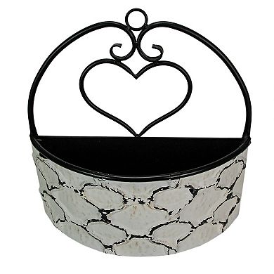 Large & Small Galvanized Metal Rustic White Wall Pocket Planters Heart Set /2