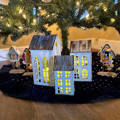 Set of 3 Rustic Country Farmhouse White Metal House Shaped Candle Holders