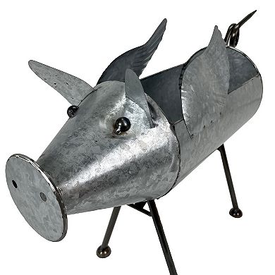 Set of 2 Flying Pig Planters - Distressed Metal - Whimsical Farmhouse Decor