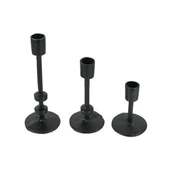 Set of 3 Mid-Century Modern Style Black Cast Iron Metal Taper Candle Holder