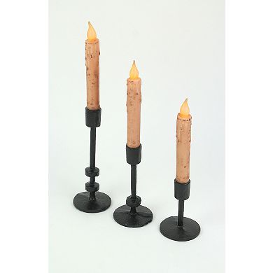 Set of 3 Mid-Century Modern Style Black Cast Iron Metal Taper Candle Holder