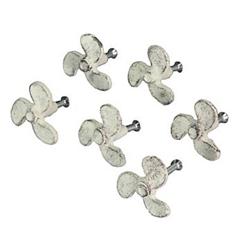 Set of 6 White Cast Iron Boat Propeller Cabinet Knob Nautical Drawer Pull Decor