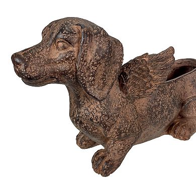 Flying Wiener Dog Planter 18" Brown, With Drain Hole, Rustic Garden Decor