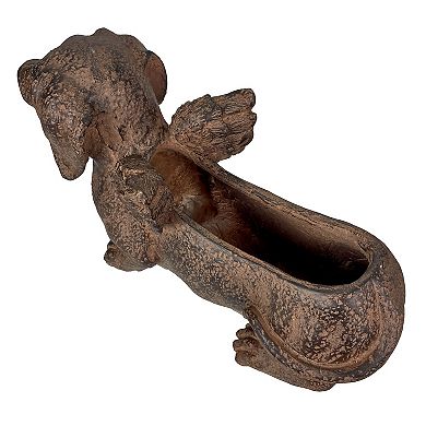 Flying Wiener Dog Planter 18" Brown, With Drain Hole, Rustic Garden Decor