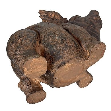 Flying Pig Planter 17" Brown, With Drain Hole, Rustic Indoor Outdoor Decor