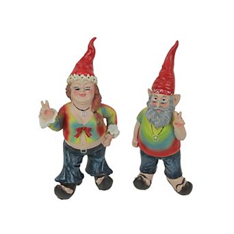 Gnancy and Gnarley Pair of Hippie Garden Gnome Statues 8.25 in High