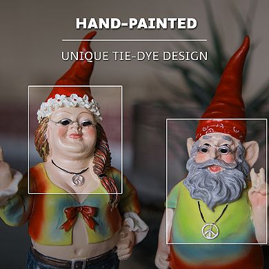 Gnancy and Gnarley Pair of Hippie Garden Gnome Statues 8.25 Inches High