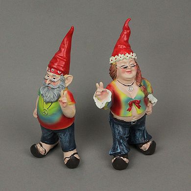 Gnancy and Gnarley Pair of Hippie Garden Gnome Statues 8.25 Inches High