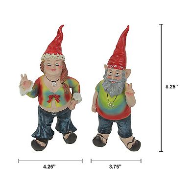 Gnancy and Gnarley Pair of Hippie Garden Gnome Statues 8.25 Inches High