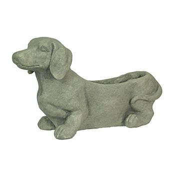 Rustic Distressed Grey Stone Finish Dachshund Dog Indoor Outdoor Planter Pot