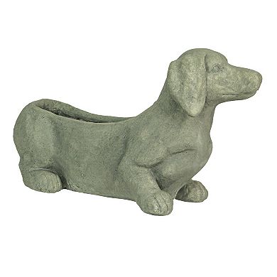 Rustic Distressed Grey Stone Finish Dachshund Dog Indoor Outdoor Planter Pot