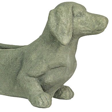 Rustic Distressed Grey Stone Finish Dachshund Dog Indoor Outdoor Planter Pot