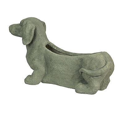 Rustic Distressed Grey Stone Finish Dachshund Dog Indoor Outdoor Planter Pot