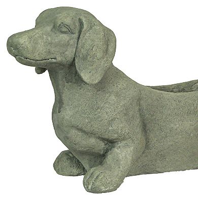 Rustic Distressed Grey Stone Finish Dachshund Dog Indoor Outdoor Planter Pot