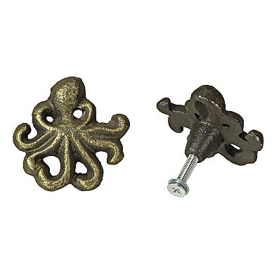 Bronze Cast Iron Octopus Drawer Pull Decorative Cabinet Knob Nautical Set of 6
